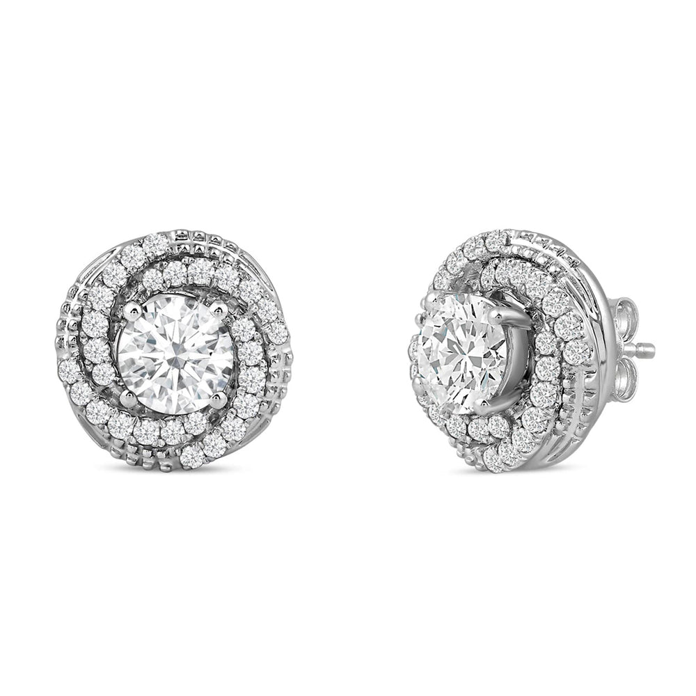 Galaxy Halo Diamond Earrings with 14KT White Gold / Lab / 2 Cut Diamond in 14KT White Gold / Lab / 2 view 1

