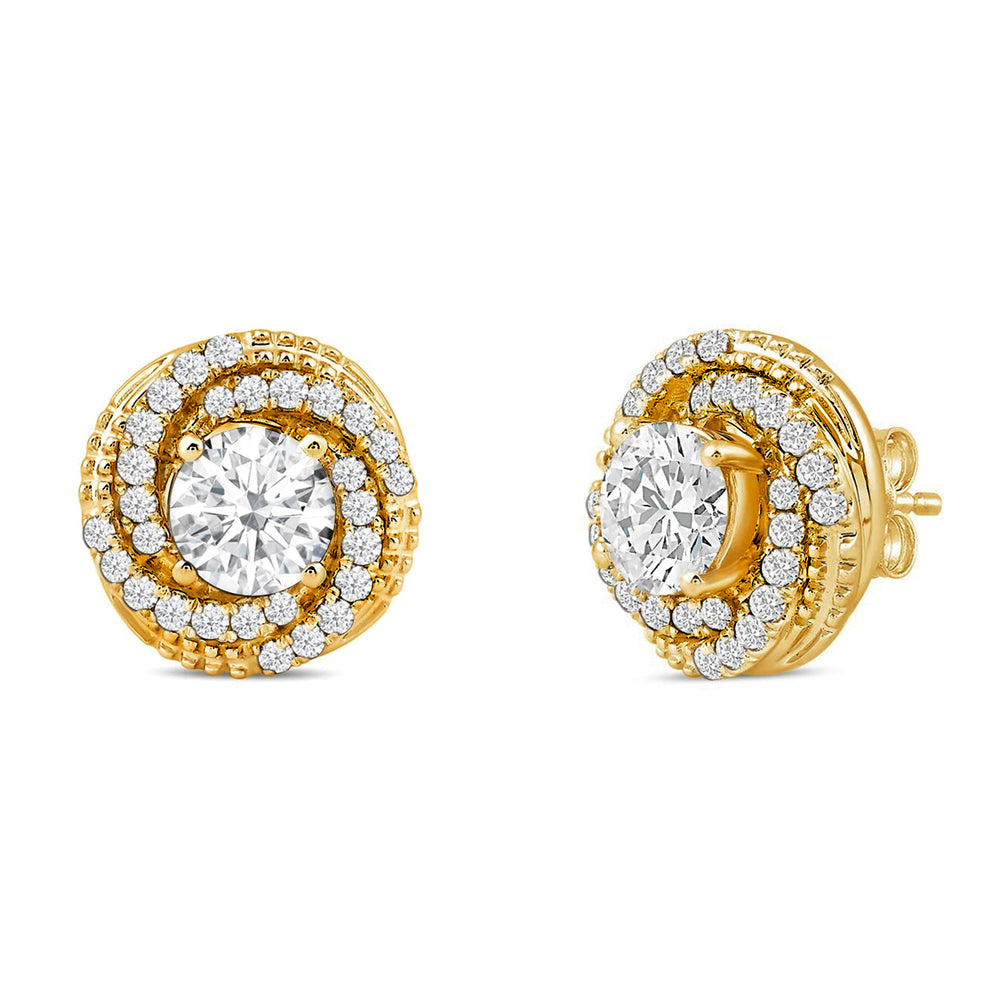 Galaxy Halo Diamond Earrings with 14KT Yellow Gold / Lab / 2 Cut Diamond in 14KT Yellow Gold / Lab / 2 view 1

