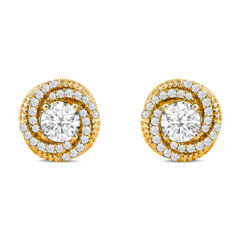 Galaxy Halo Diamond Earrings with 14KT Yellow Gold / Lab / 2 Cut Diamond in 14KT Yellow Gold / Lab / 2 view 4
