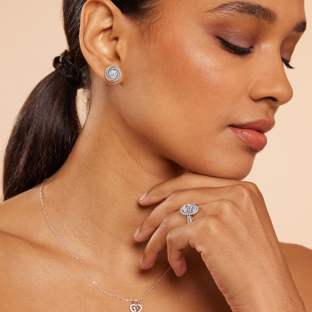 Galaxy Halo Diamond Earrings with 14KT Rose Gold / Lab / 2 Cut Diamond in 14KT Rose Gold / Lab / 2 view 2
