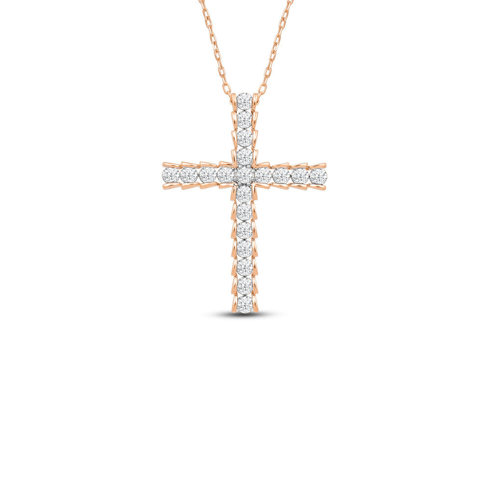 Big Cross Diamond Necklace with 14KT Rose Gold / Lab / 1 Cut Diamond in 14KT Rose Gold / Lab / 1 view 1
