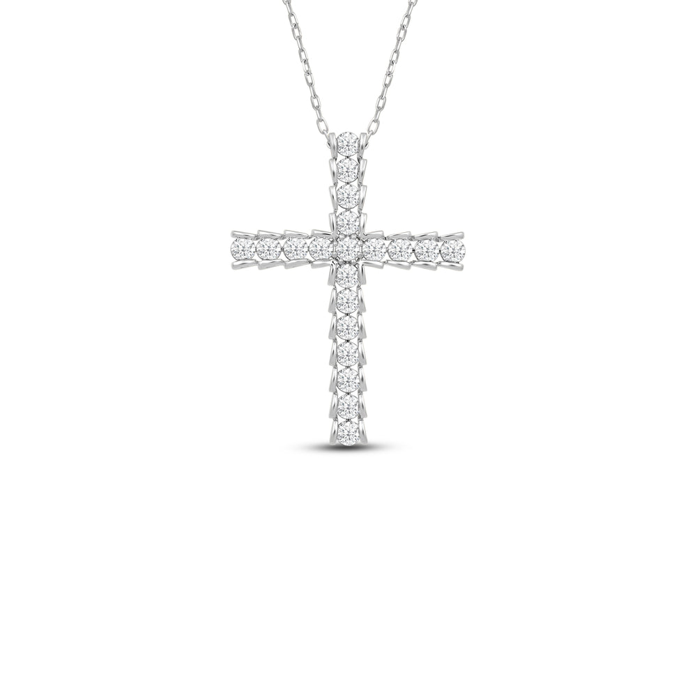 Big Cross Diamond Necklace with 14KT White Gold / Lab / 1 Cut Diamond in 14KT White Gold / Lab / 1 view 1
