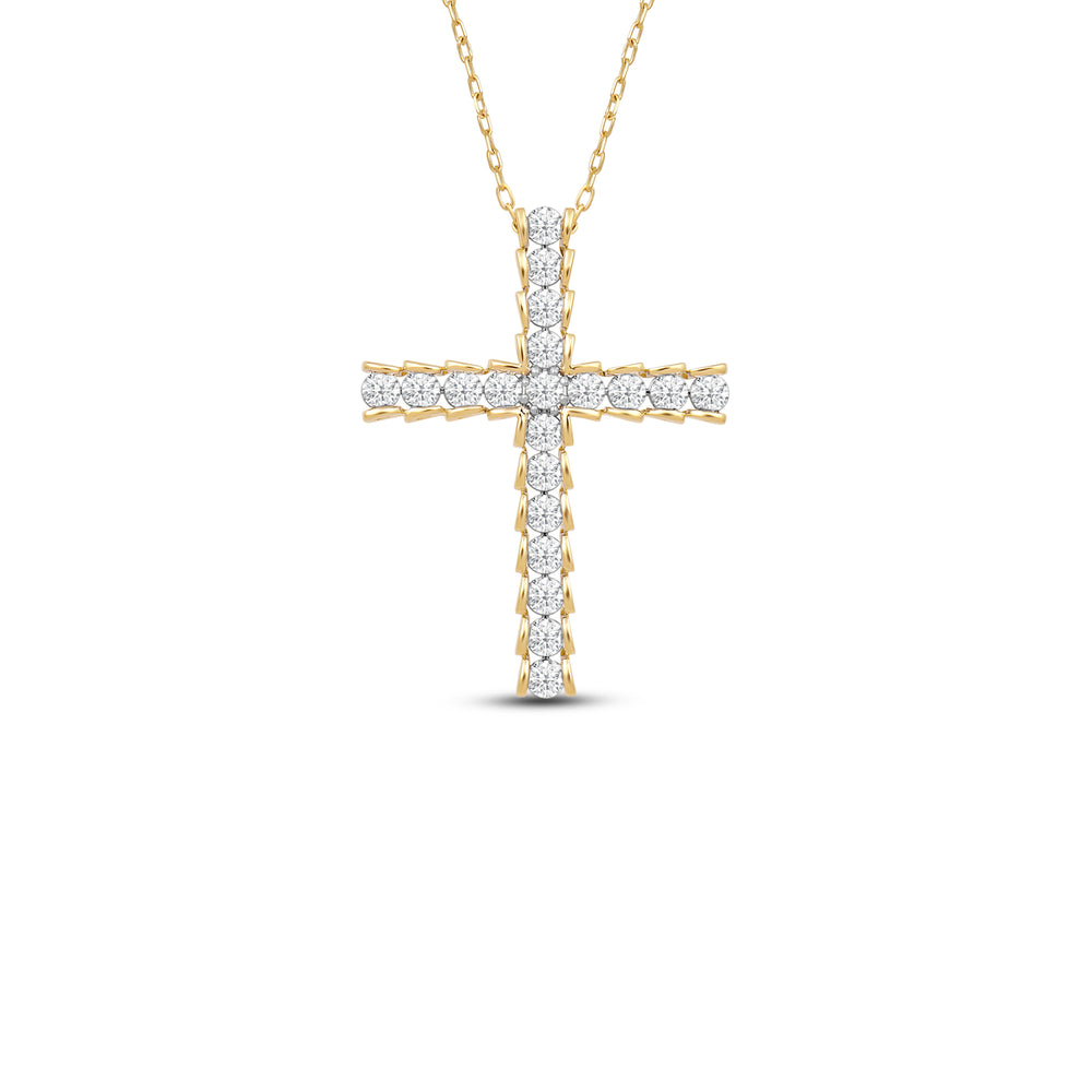 Big Cross Diamond Necklace with 14KT Yellow Gold / Lab / 1 Cut Diamond in 14KT Yellow Gold / Lab / 1 view 1
