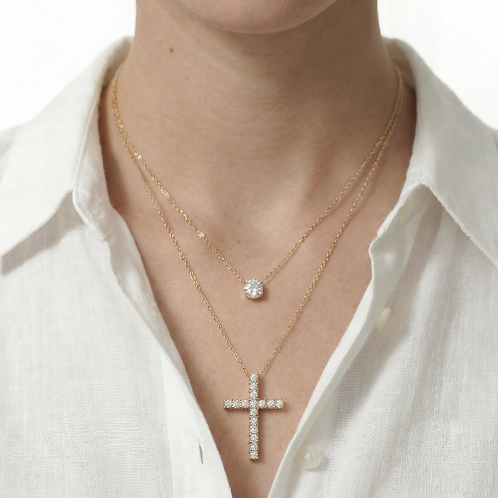 Big Cross Diamond Necklace with 14KT Rose Gold / Lab / 1 Cut Diamond in 14KT Rose Gold / Lab / 1 view 3
