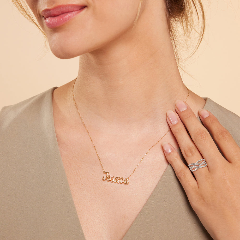 Model Wearing Crossover Studded and Gold Diamond Fashion Ring view