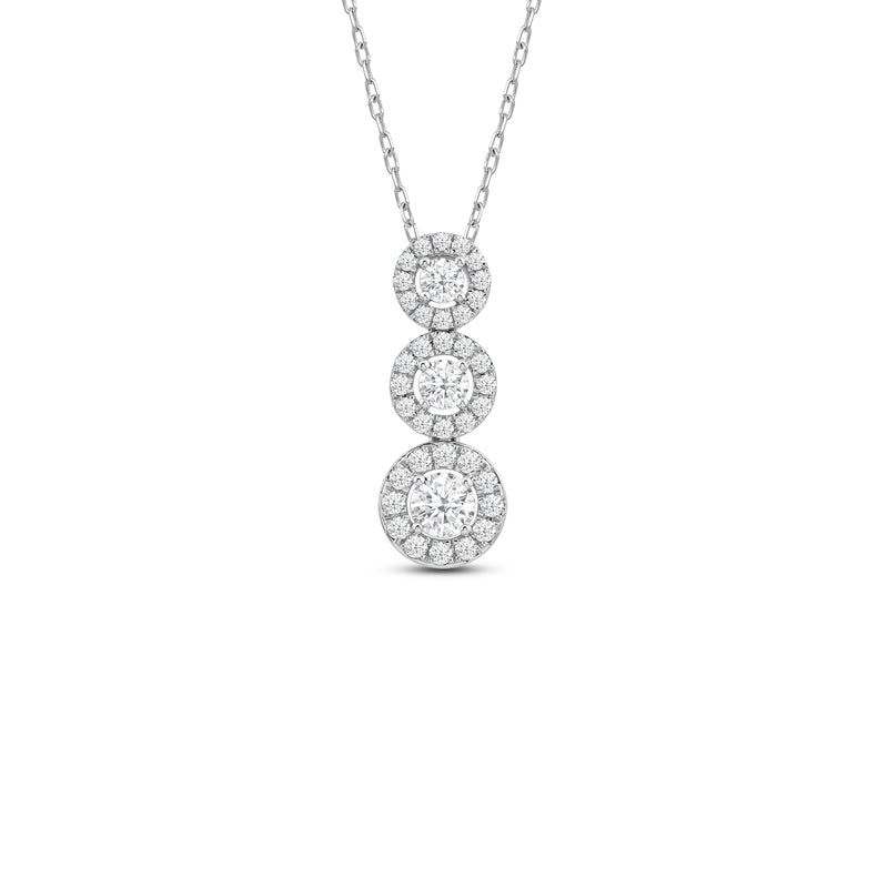 Three Stone Diamond Halo Necklace