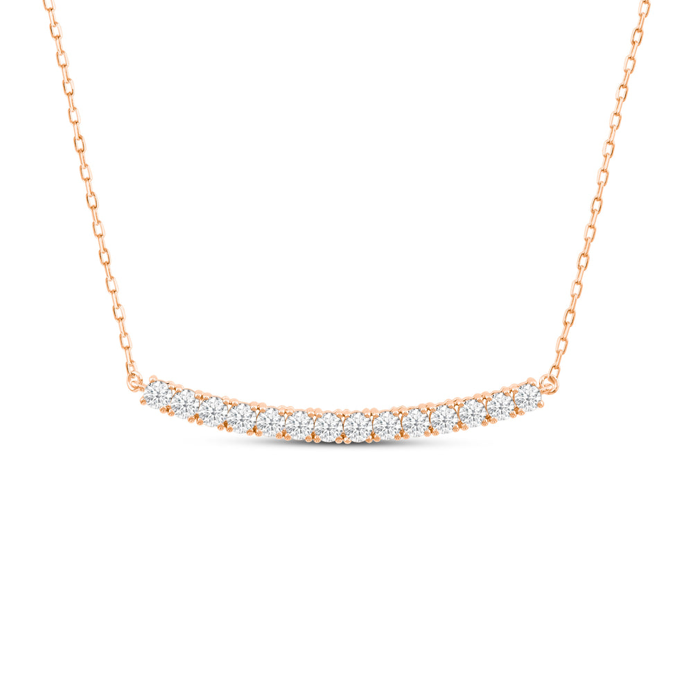 Curved Bar Necklace with 14KT Rose Gold / Lab / 1 1/2 Cut Diamond in 14KT Rose Gold / Lab / 1 1/2 view 1
