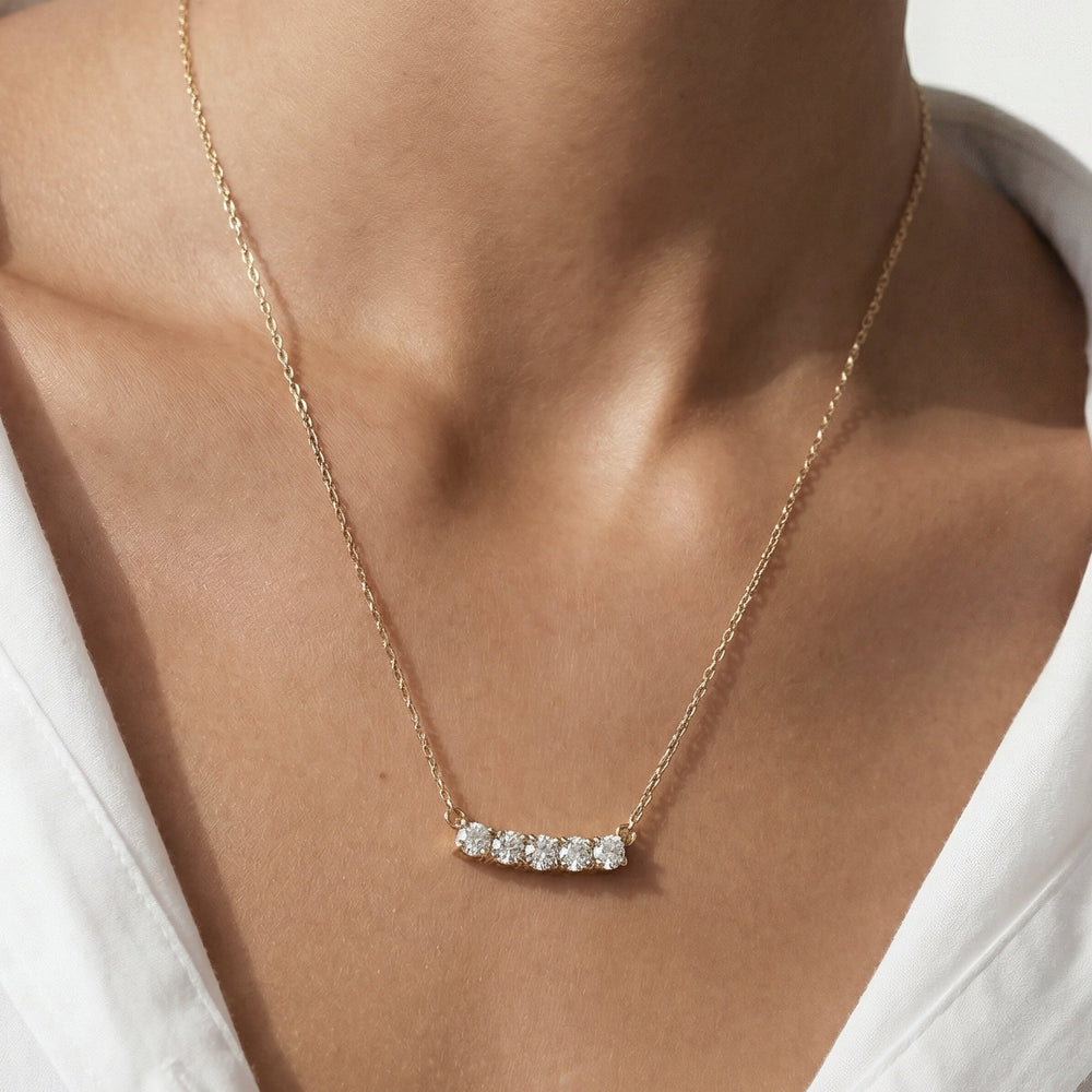 Dainty Five Stone Diamond Necklace with 14KT White Gold / Lab / 5/8 Cut Diamond in 14KT White Gold / Lab / 5/8 view 2
