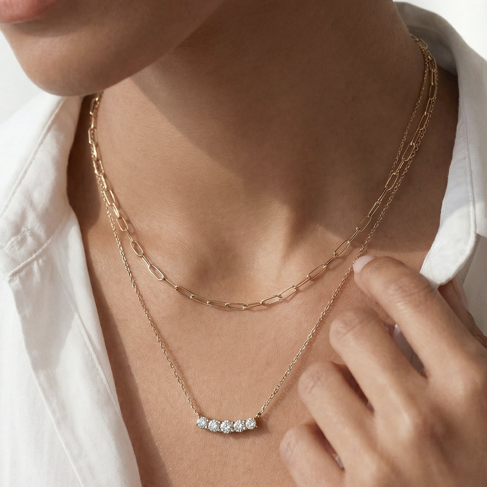 Dainty Five Stone Diamond Necklace with 14KT Rose Gold / Lab / 5/8 Cut Diamond in 14KT Rose Gold / Lab / 5/8 view 3
