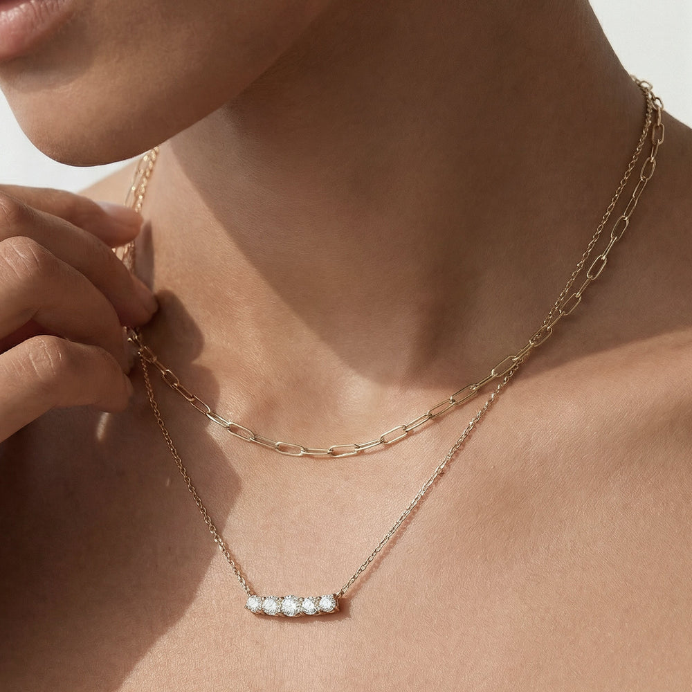 Dainty Five Stone Diamond Necklace with 14KT White Gold / Lab / 5/8 Cut Diamond in 14KT White Gold / Lab / 5/8 view 6
