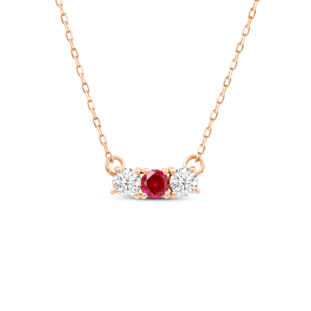 Ruby and Diamond Dainty Three Stone Necklace with 14KT Rose Gold Cut Diamond in 14KT Rose Gold view 1
