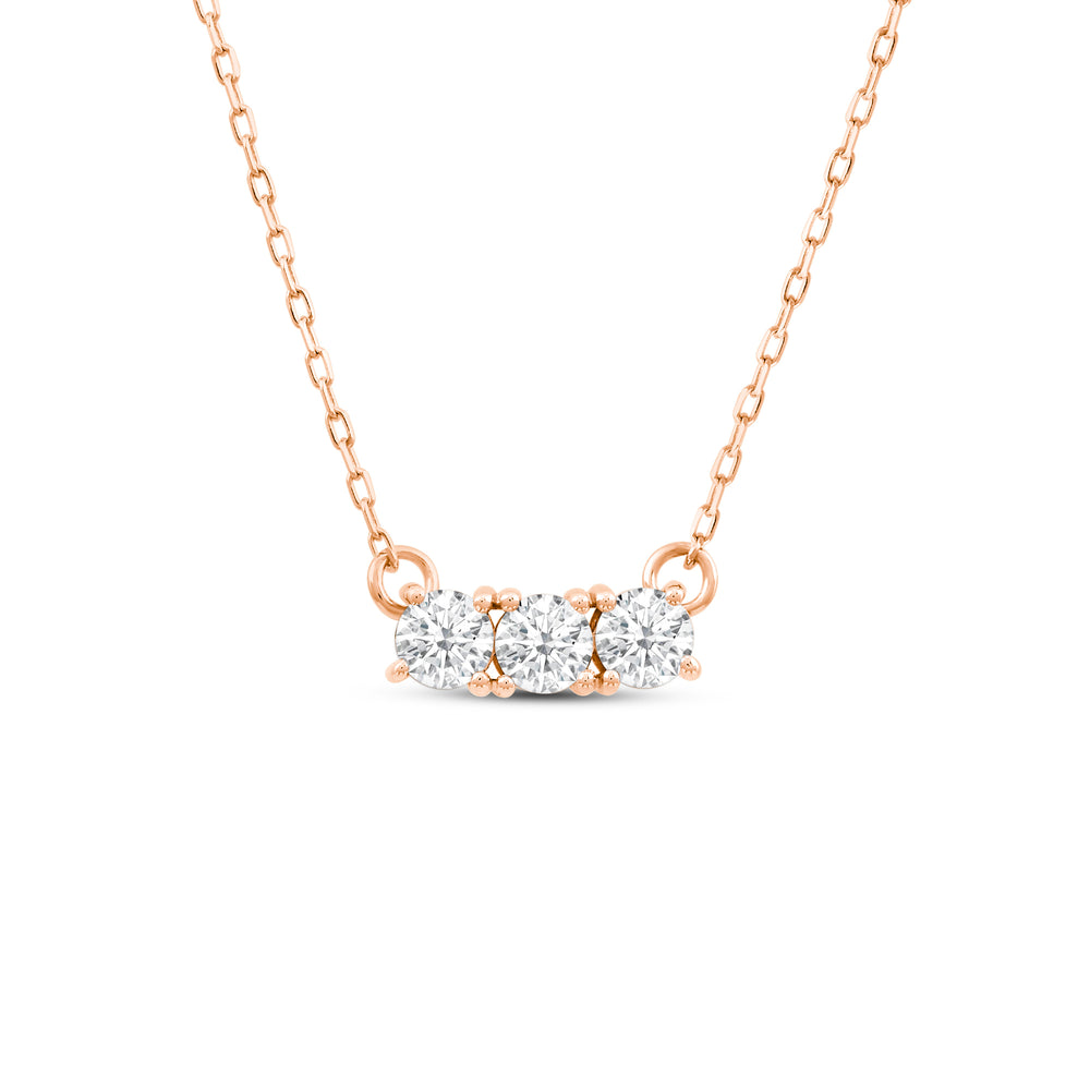 Dainty Three Stone Diamond Necklace with 14KT Rose Gold / Lab / 3/8 Cut Diamond in 14KT Rose Gold / Lab / 3/8 view 1

