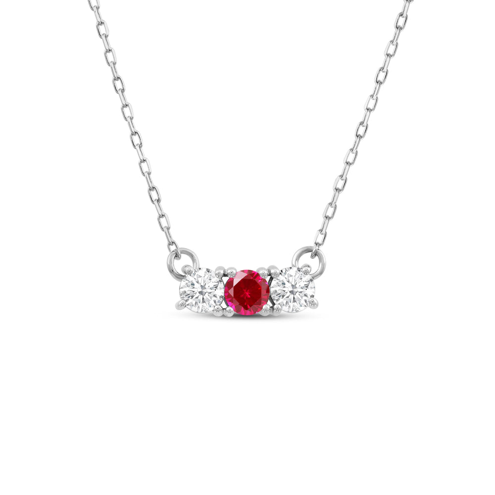 Ruby and Diamond Dainty Three Stone Necklace with 14KT White Gold Cut Diamond in 14KT White Gold view 1
