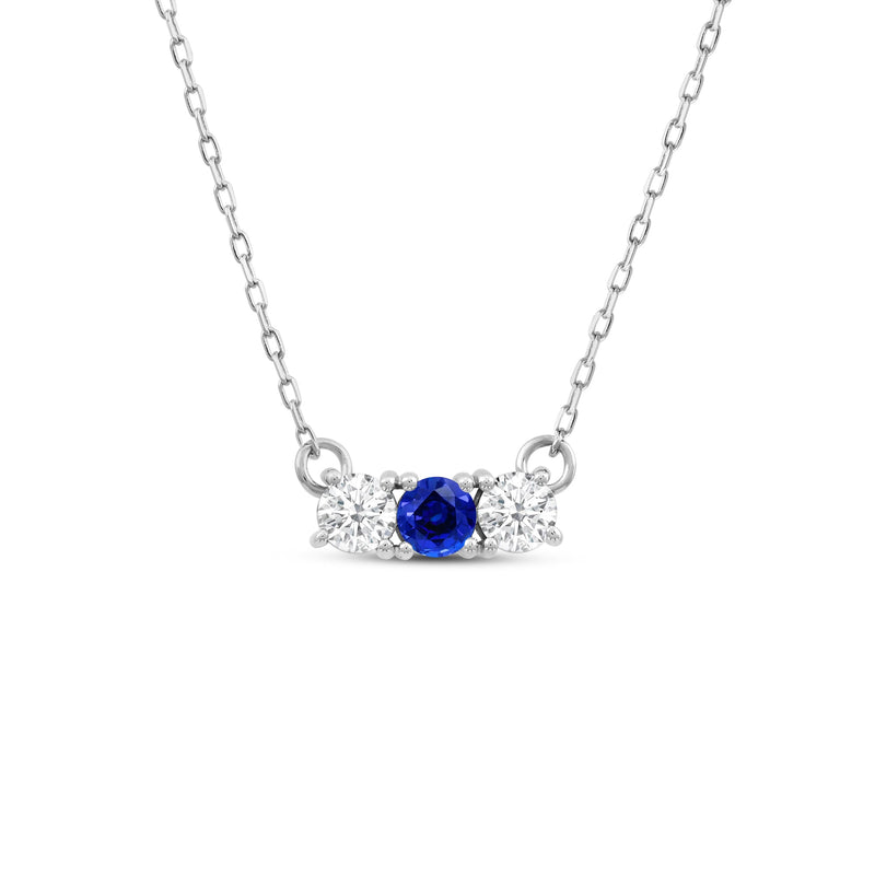 Sapphire and Diamond Dainty Three Stone Necklace