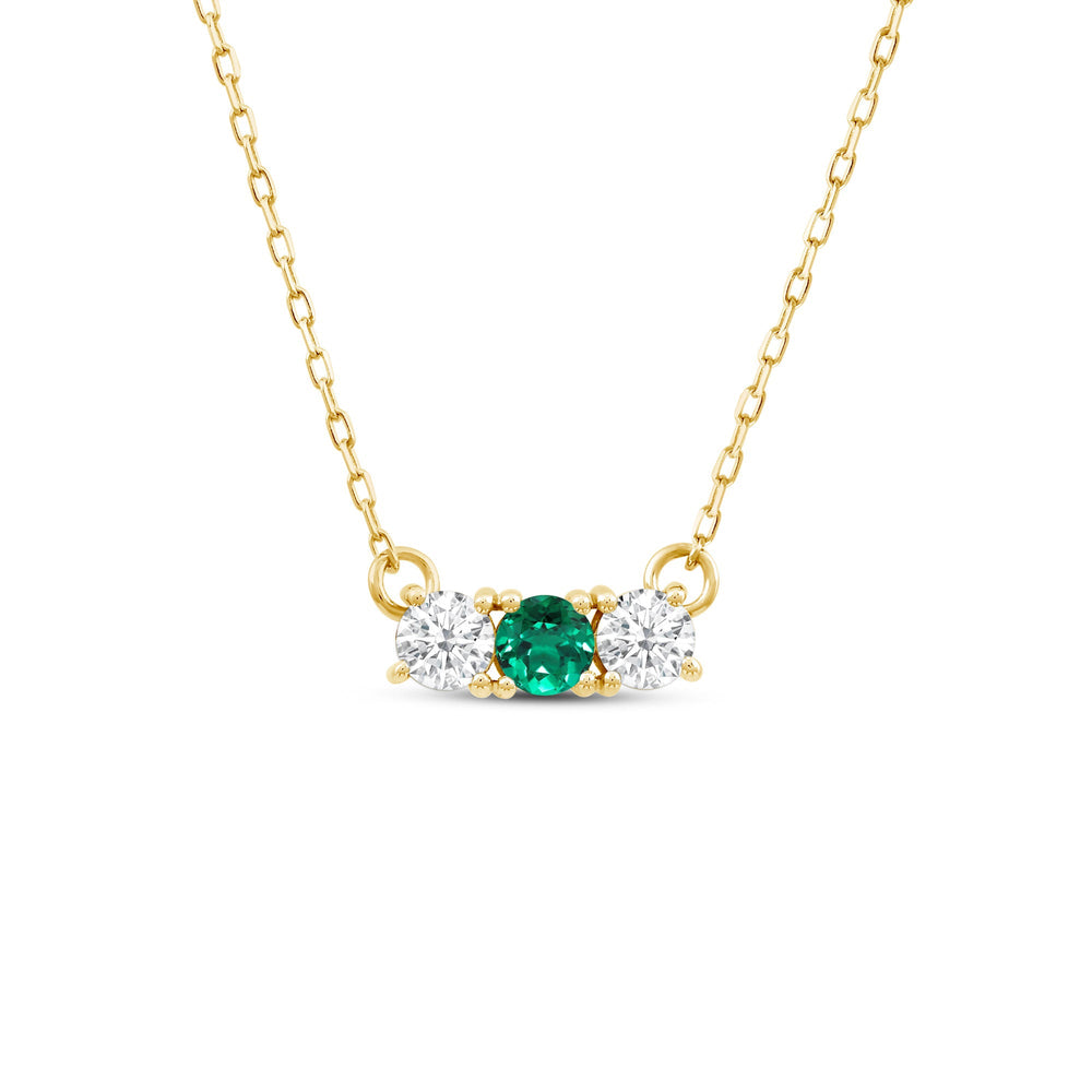 Emerald and Diamond Dainty Three Stone Necklace with 14KT Yellow Gold Cut Diamond in 14KT Yellow Gold view 1
