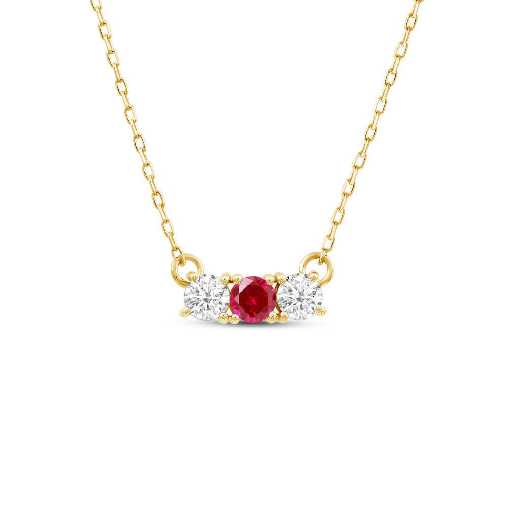 Ruby and Diamond Dainty Three Stone Necklace with 14KT Yellow Gold Cut Diamond in 14KT Yellow Gold view 1
