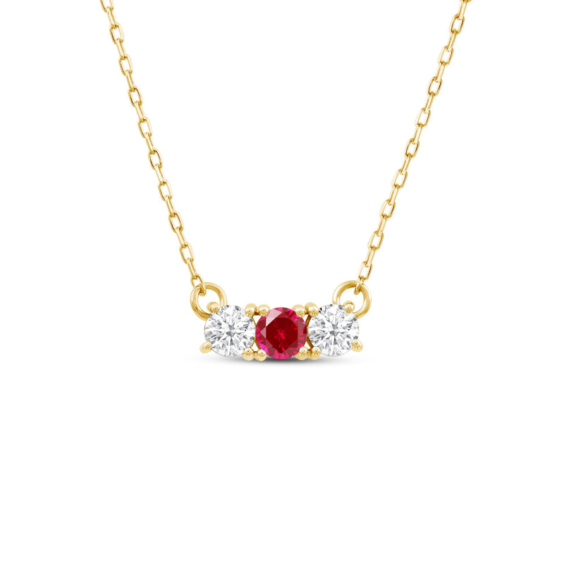Ruby and Diamond Dainty Three Stone Necklace