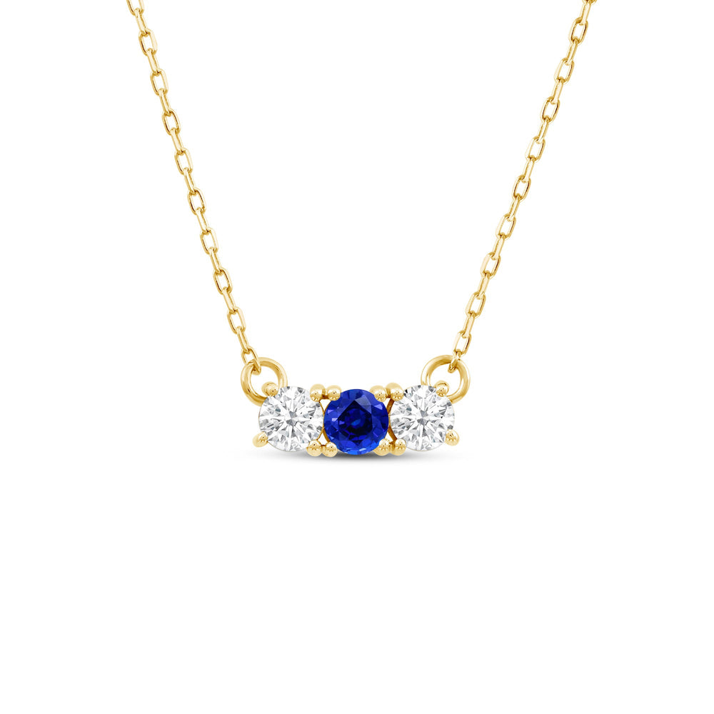Sapphire and Diamond Dainty Three Stone Necklace with 14KT Yellow Gold Cut Diamond in 14KT Yellow Gold view 1
