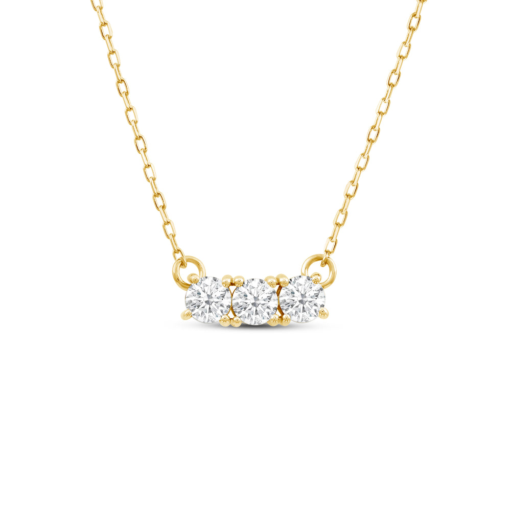 Dainty Three Stone Diamond Necklace with 14KT Yellow Gold / Lab / 3/8 Cut Diamond in 14KT Yellow Gold / Lab / 3/8 view 1
