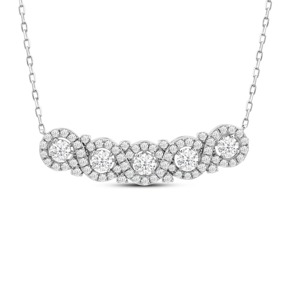 Halo Vintage Linked Five Stone Necklace with 14KT White Gold / Lab / 1 1/4 Cut Diamond in 14KT White Gold / Lab / 1 1/4 view 1
