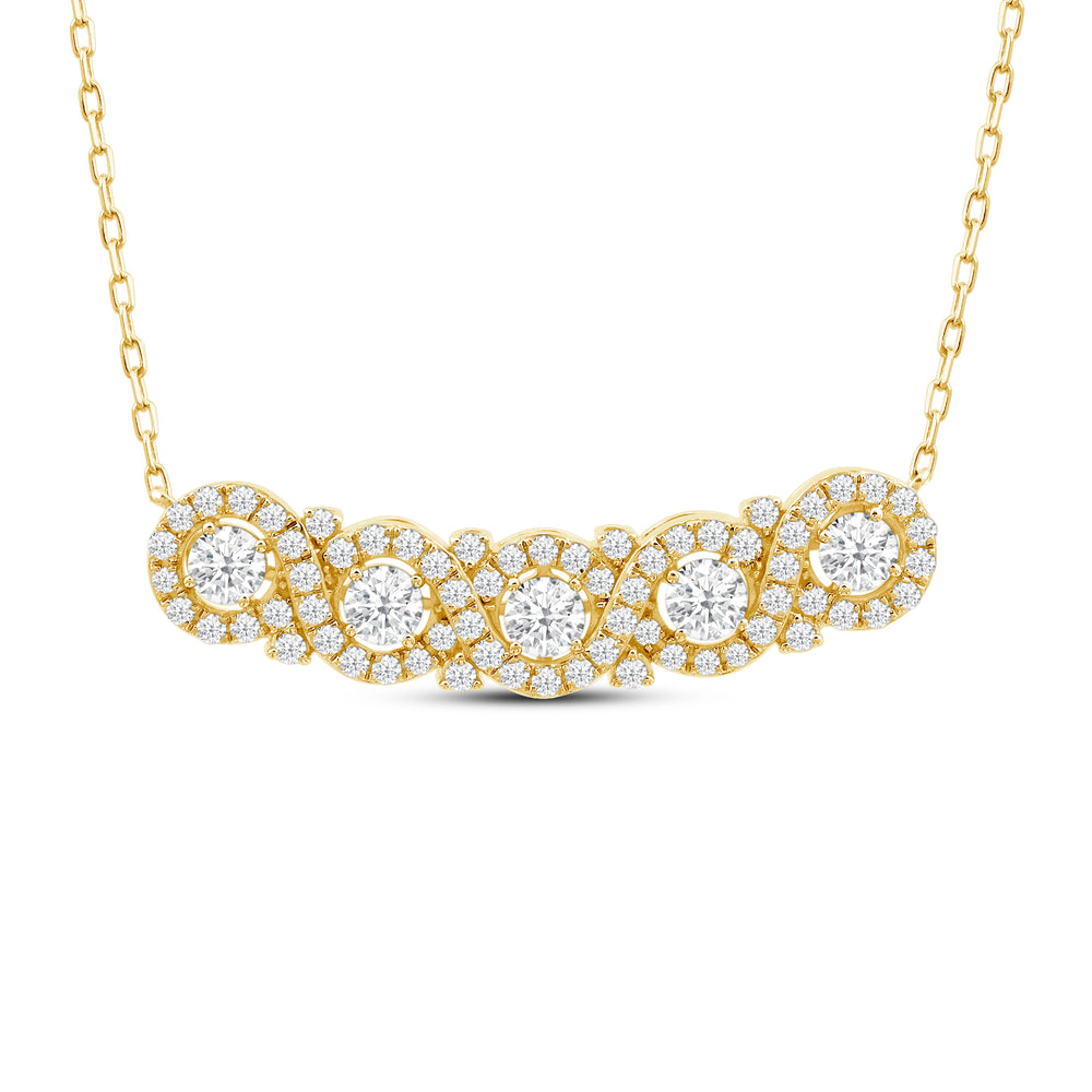 Halo Vintage Linked Five Stone Necklace with 14KT Yellow Gold / Lab / 1 1/4 Cut Diamond in 14KT Yellow Gold / Lab / 1 1/4 view 1
