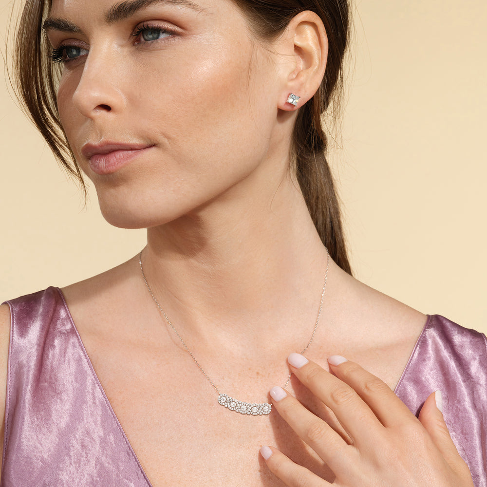 Model Wearing Halo Vintage Linked Five Stone Necklace view