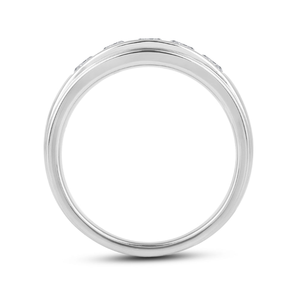 Two-Tone Channel Set 5 Stone Diamond Ring with Platinum / Lab / 1 Cut Diamond in 14KT Platinum / Lab / 1 view 4
