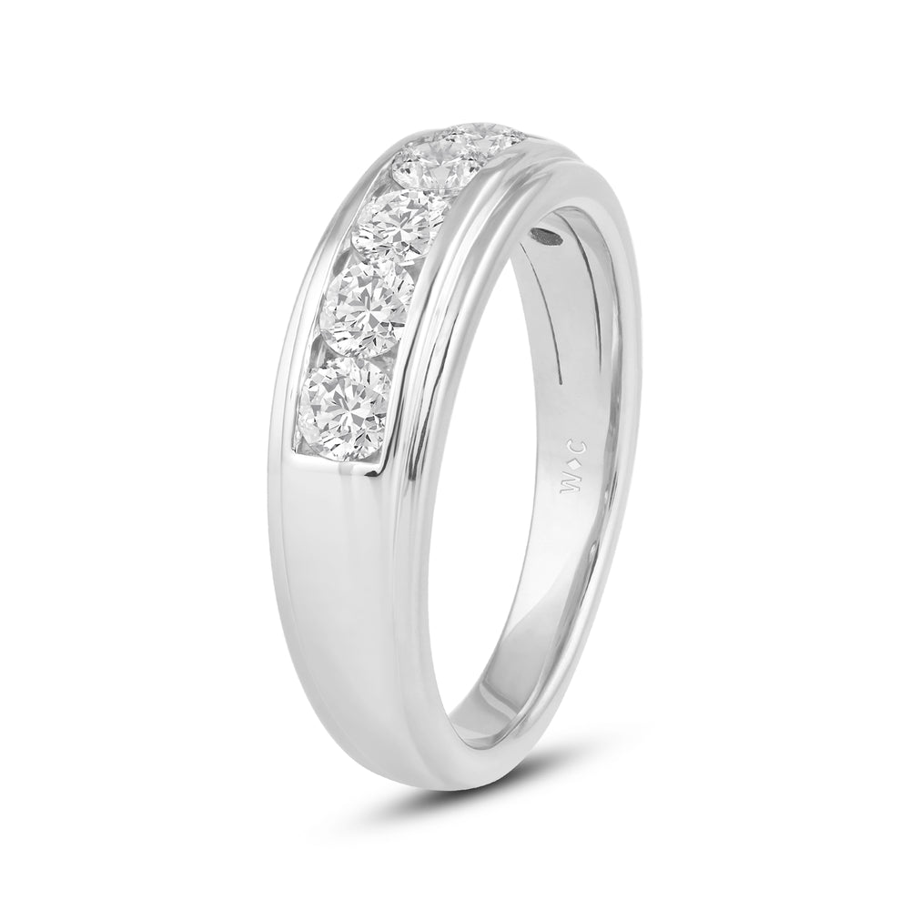 Two-Tone Channel Set 5 Stone Diamond Ring with Platinum / Lab / 1 Cut Diamond in 14KT Platinum / Lab / 1 view 3
