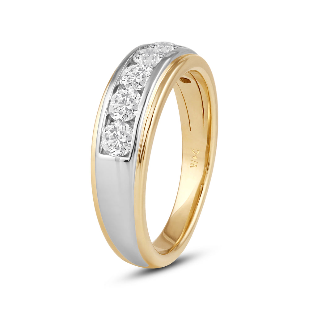 Two-Tone Channel Set 5 Stone Diamond Ring with 18KT White & Yellow Gold / Lab / 1 Cut Diamond in 14KT White & Yellow Gold / Lab / 1 view 3

