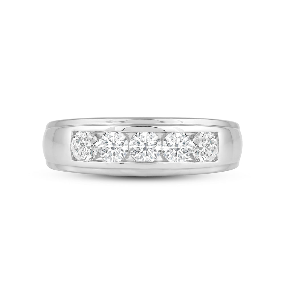 Two-Tone Channel Set 5 Stone Diamond Ring with Platinum / Lab / 1 Cut Diamond in 14KT Platinum / Lab / 1 view 1
