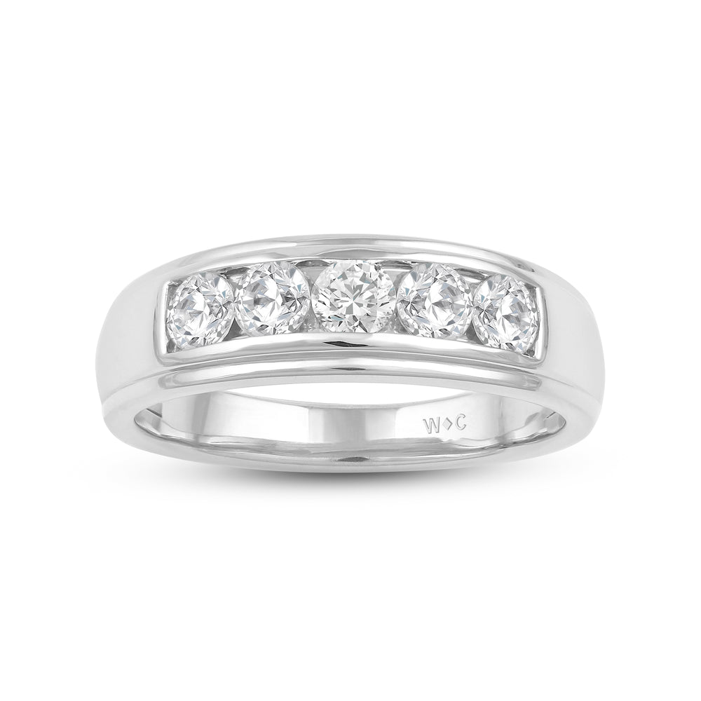 Two-Tone Channel Set 5 Stone Diamond Ring with Platinum / Lab / 1 Cut Diamond in 14KT Platinum / Lab / 1 view 2
