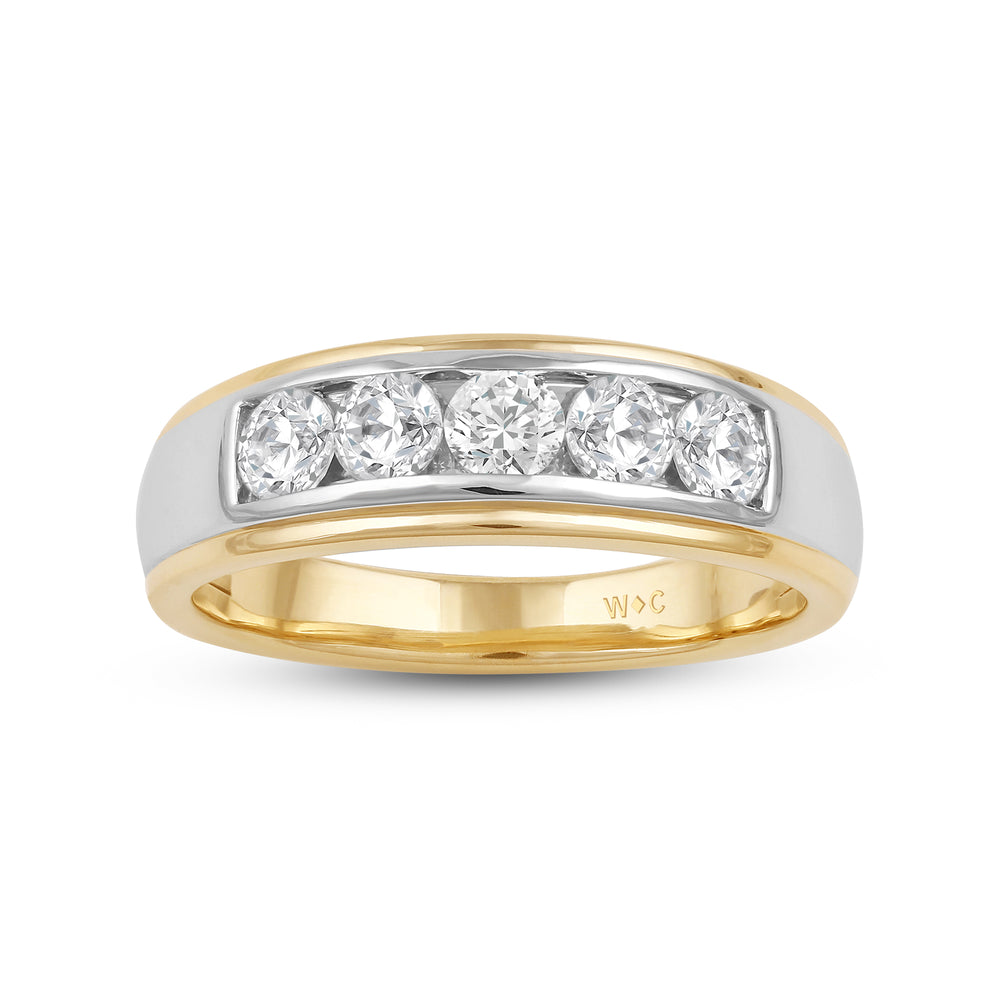 Two-Tone Channel Set 5 Stone Diamond Ring with 18KT White & Yellow Gold / Lab / 1 Cut Diamond in 14KT White & Yellow Gold / Lab / 1 view 2
