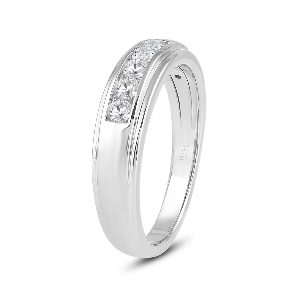 Two-Tone Channel Set 5 Stone Diamond Ring with Platinum / Lab / 1/2 Cut Diamond in 14KT Platinum / Lab / 1/2 view 3
