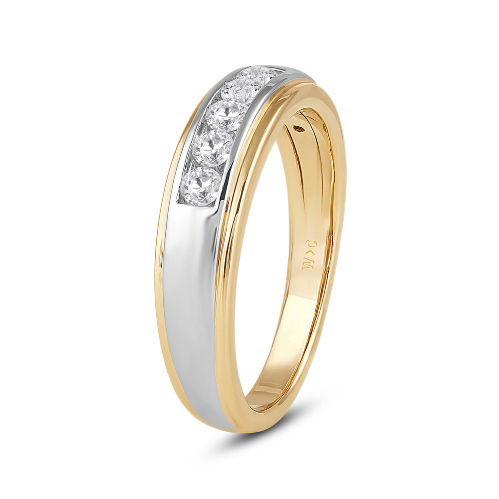 Two-Tone Channel Set 5 Stone Diamond Ring with 18KT White & Yellow Gold / Lab / 1/2 Cut Diamond in 14KT White & Yellow Gold / Lab / 1/2 view 3
