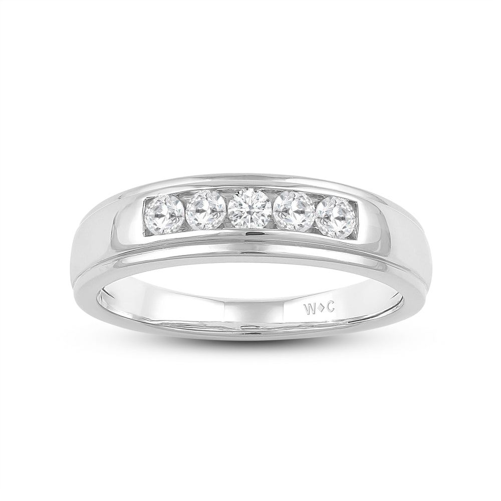 Two-Tone Channel Set 5 Stone Diamond Ring with Platinum / Lab / 1/2 Cut Diamond in 14KT Platinum / Lab / 1/2 view 2
