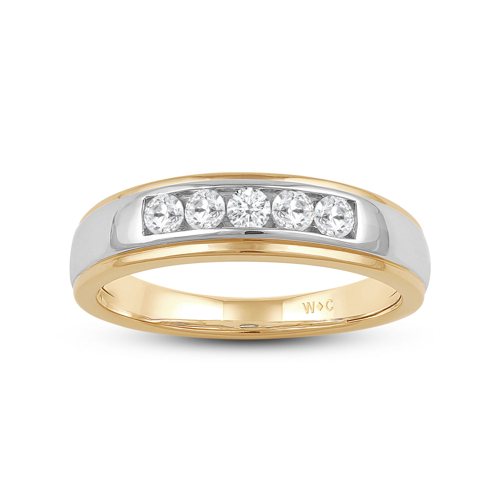 Two-Tone Channel Set 5 Stone Diamond Ring with 18KT White & Yellow Gold / Lab / 1/2 Cut Diamond in 14KT White & Yellow Gold / Lab / 1/2 view 2
