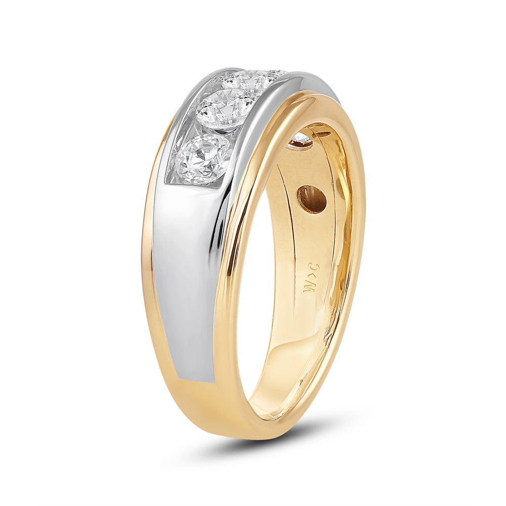 Two-Tone Channel Set 5 Stone Diamond Ring with 18KT White & Yellow Gold / Lab / 1 1/2 Cut Diamond in 14KT White & Yellow Gold / Lab / 1 1/2 view 3
