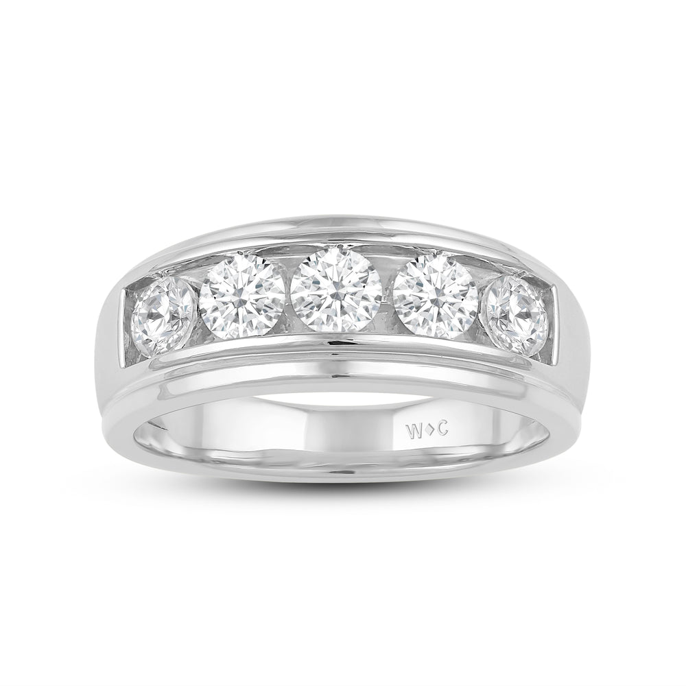 Two-Tone Channel Set 5 Stone Diamond Ring with Platinum / Lab / 1 1/2 Cut Diamond in 14KT Platinum / Lab / 1 1/2 view 2
