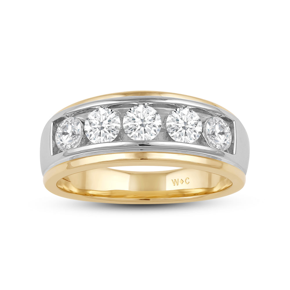 Two-Tone Channel Set 5 Stone Diamond Ring with 18KT White & Yellow Gold / Lab / 1 1/2 Cut Diamond in 14KT White & Yellow Gold / Lab / 1 1/2 view 2
