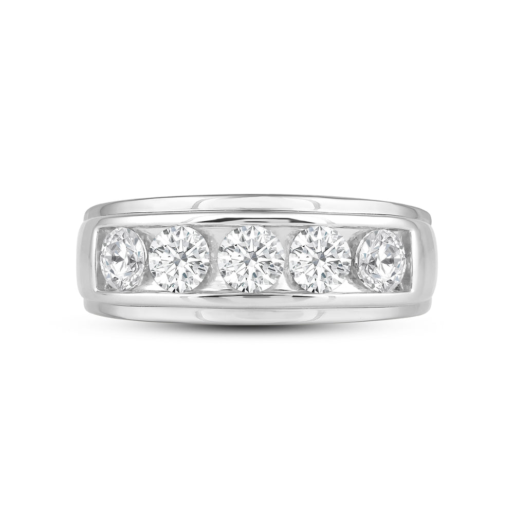Two-Tone Channel Set 5 Stone Diamond Ring with Platinum / Lab / 1 1/2 Cut Diamond in 14KT Platinum / Lab / 1 1/2 view 1
