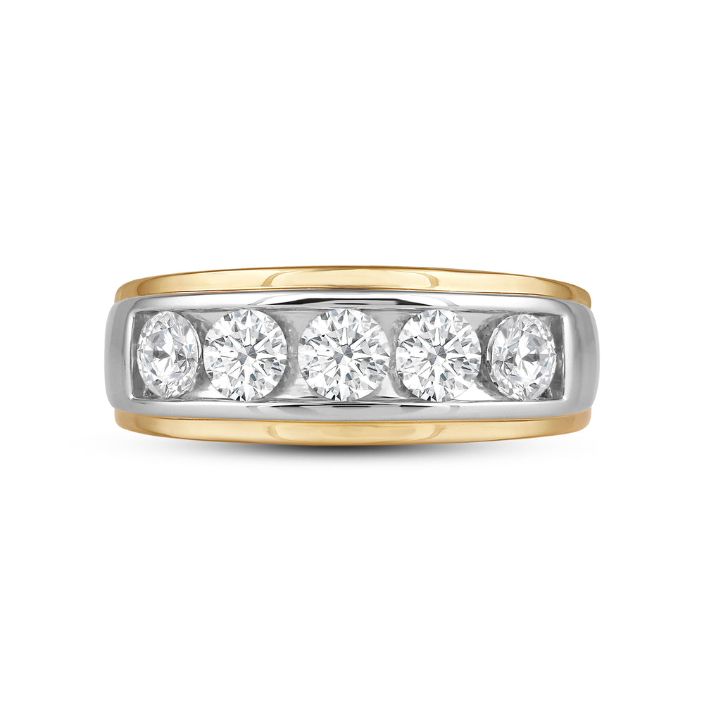 Two-Tone Channel Set 5 Stone Diamond Ring with 18KT White & Yellow Gold / Lab / 1 1/2 Cut Diamond in 14KT White & Yellow Gold / Lab / 1 1/2 view 1
