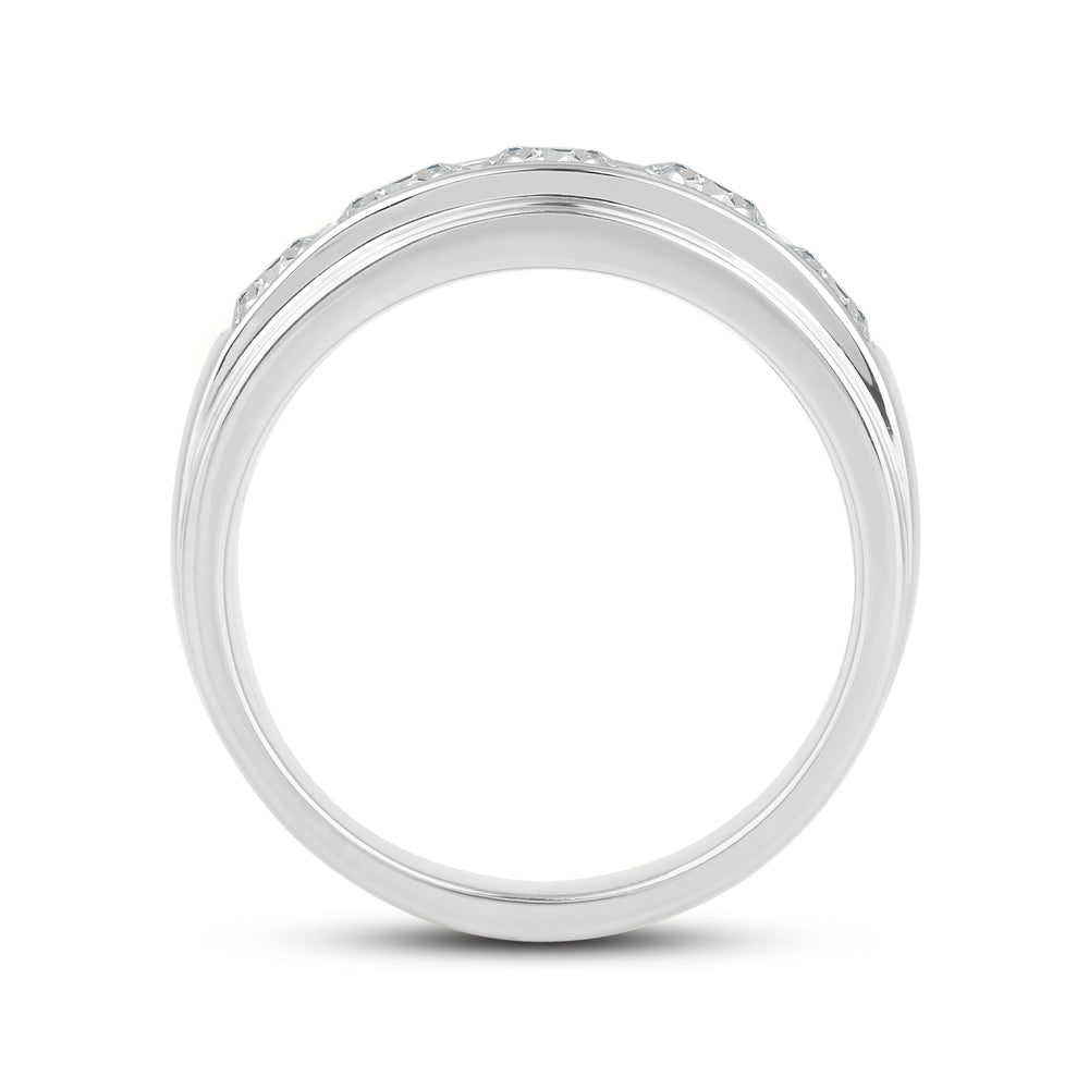 Two-Tone Channel Set 5 Stone Diamond Ring with Platinum / Lab / 2 Cut Diamond in 14KT Platinum / Lab / 2 view 4
