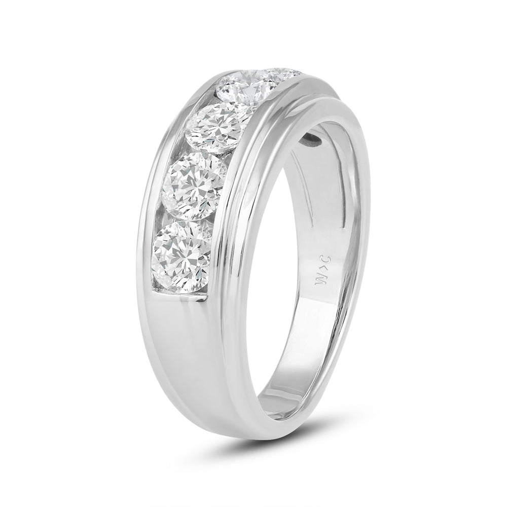 Two-Tone Channel Set 5 Stone Diamond Ring with Platinum / Lab / 2 Cut Diamond in 14KT Platinum / Lab / 2 view 3
