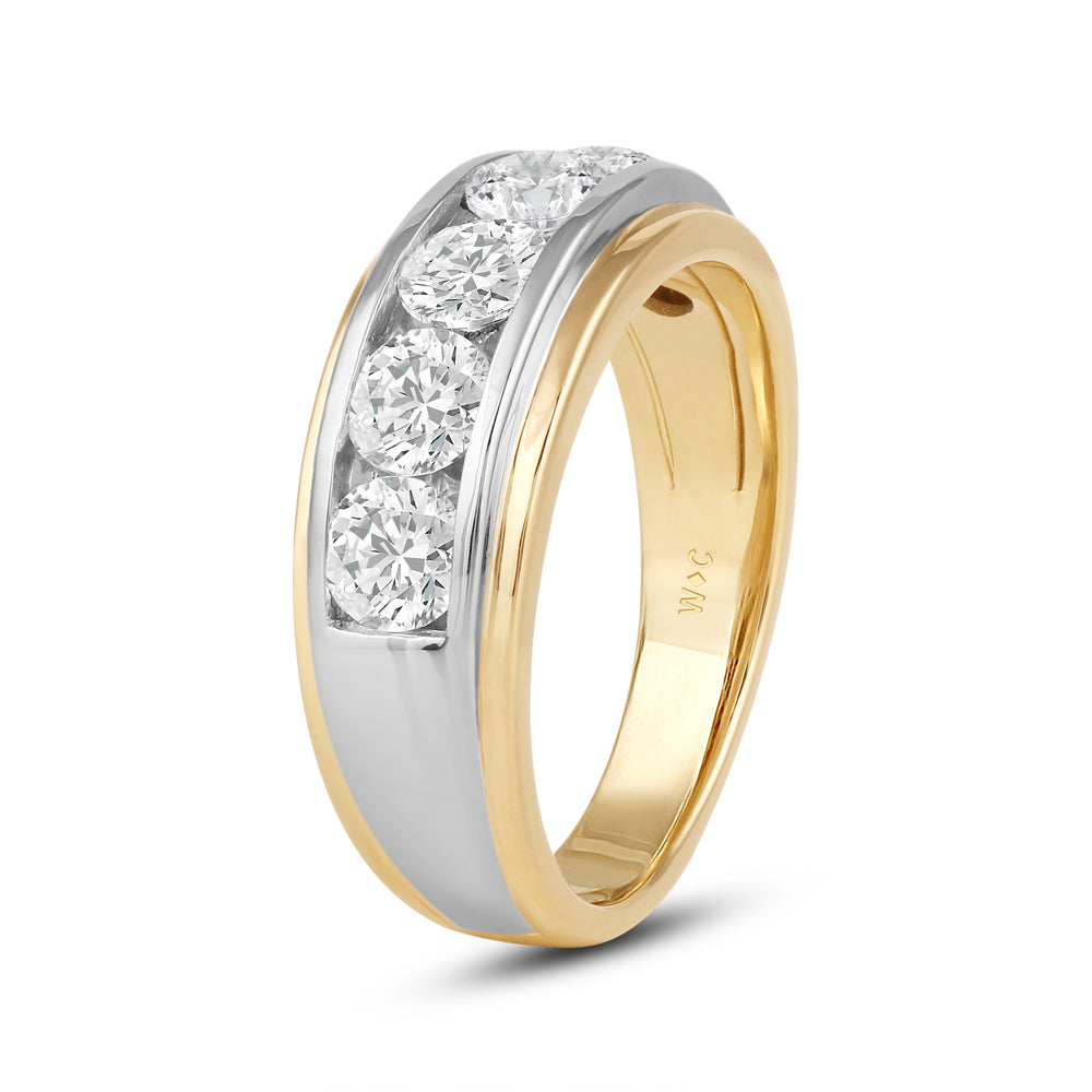 Two-Tone Channel Set 5 Stone Diamond Ring with 18KT White & Yellow Gold / Lab / 2 Cut Diamond in 14KT White & Yellow Gold / Lab / 2 view 3
