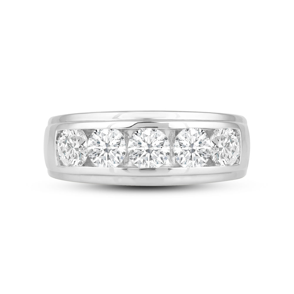 Two-Tone Channel Set 5 Stone Diamond Ring with Platinum / Lab / 2 Cut Diamond in 14KT Platinum / Lab / 2 view 1
