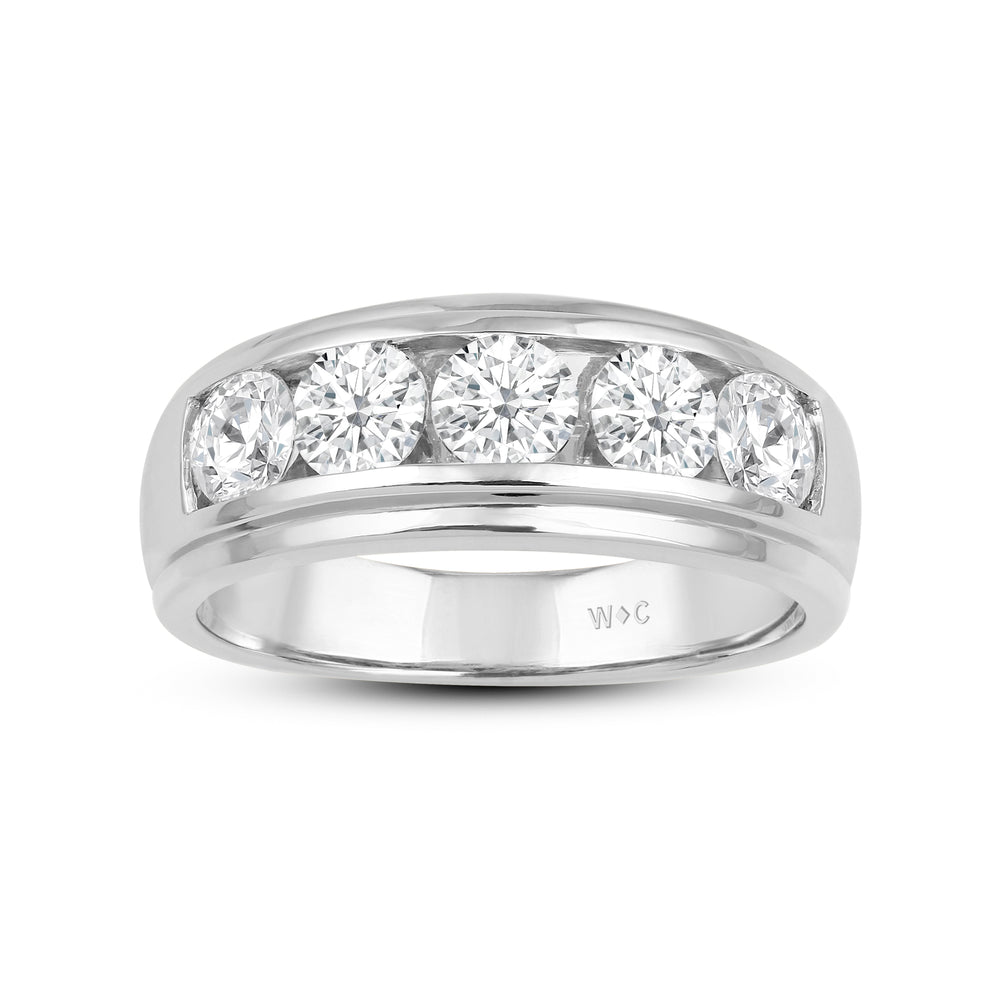 Two-Tone Channel Set 5 Stone Diamond Ring with Platinum / Lab / 2 Cut Diamond in 14KT Platinum / Lab / 2 view 2
