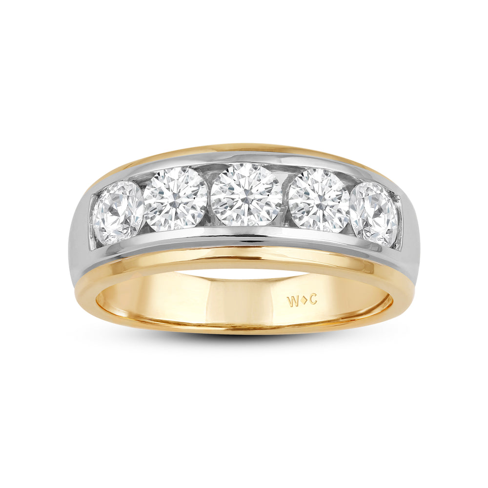 Two-Tone Channel Set 5 Stone Diamond Ring with 18KT White & Yellow Gold / Lab / 2 Cut Diamond in 14KT White & Yellow Gold / Lab / 2 view 2
