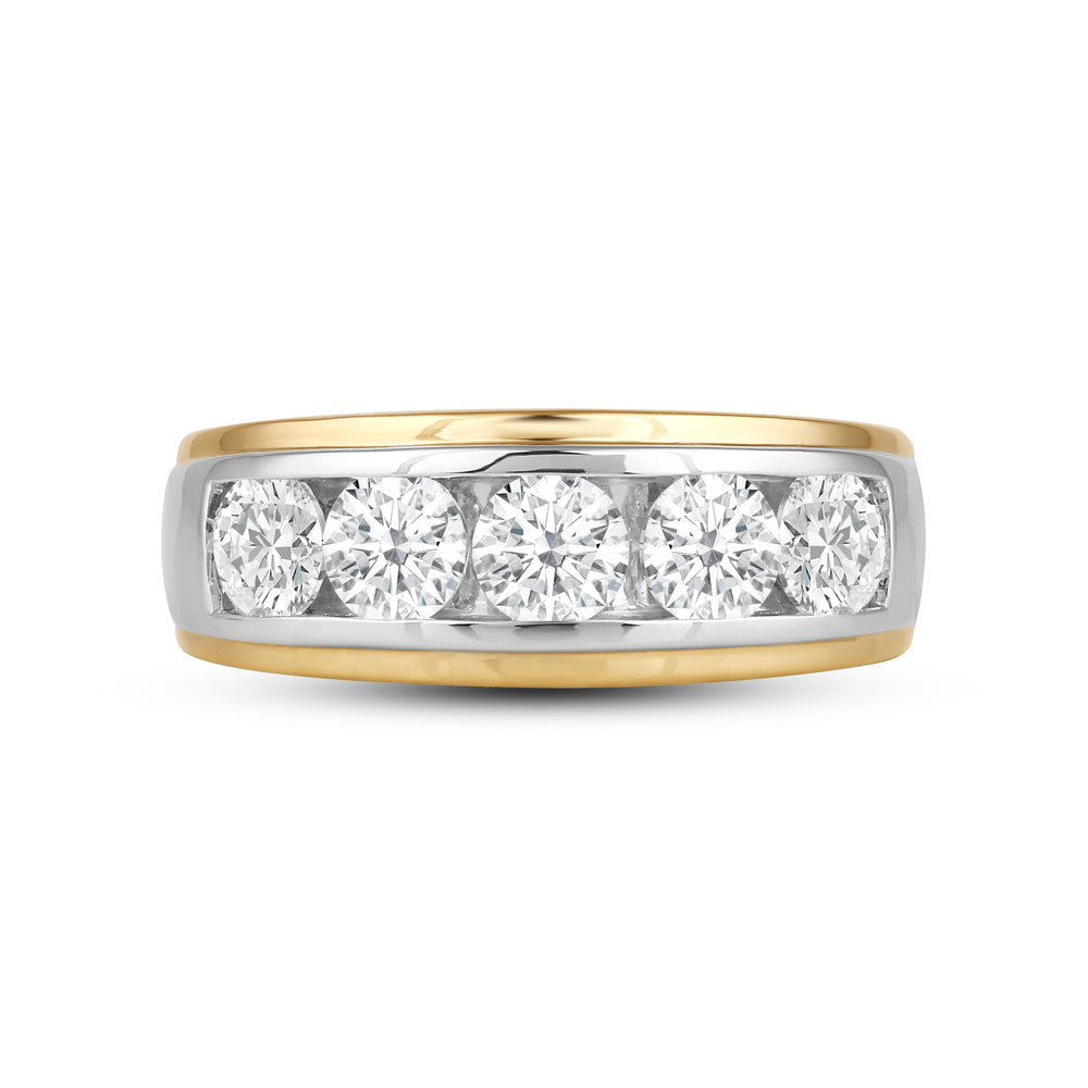 Two-Tone Channel Set 5 Stone Diamond Ring with 18KT White & Yellow Gold / Lab / 2 Cut Diamond in 14KT White & Yellow Gold / Lab / 2 view 1

