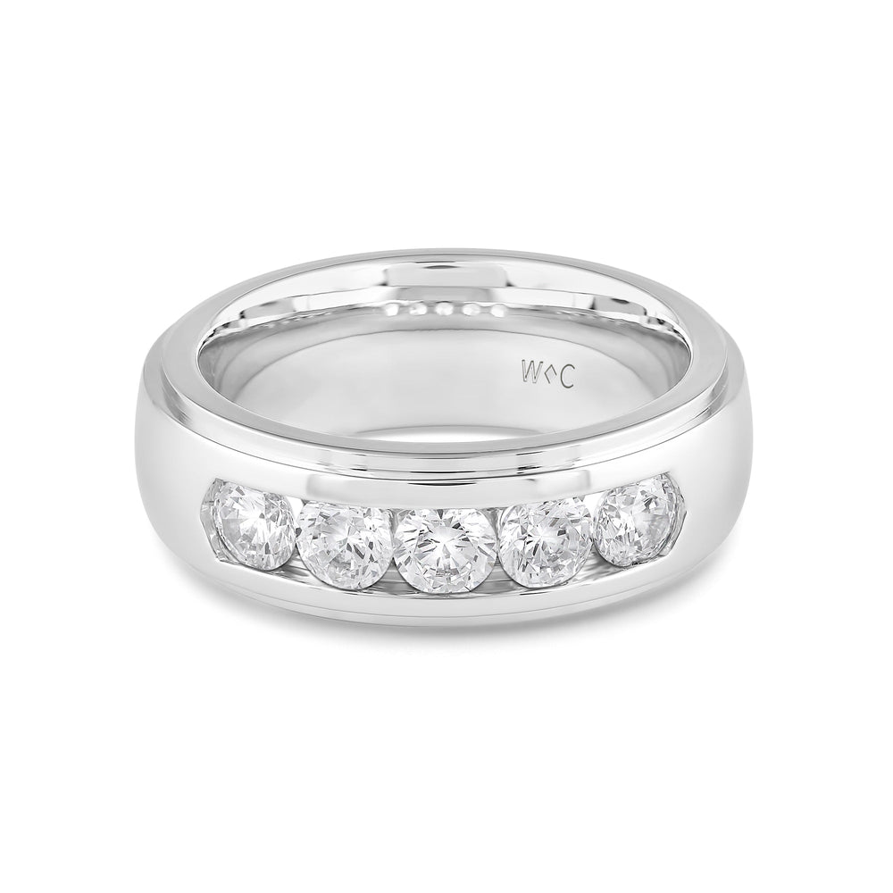 Dome Profile Five Stone Channel Set Band with 14KT White Gold / Lab / 1 1/2 Cut Diamond in 14KT White Gold / Lab / 1 1/2 view 1
