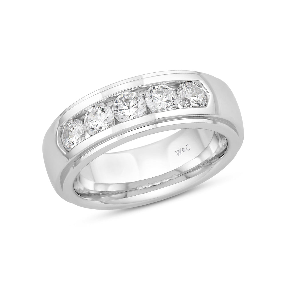 Dome Profile Five Stone Channel Set Band with 14KT White Gold / Lab / 1 1/2 Cut Diamond in 14KT White Gold / Lab / 1 1/2 view 4
